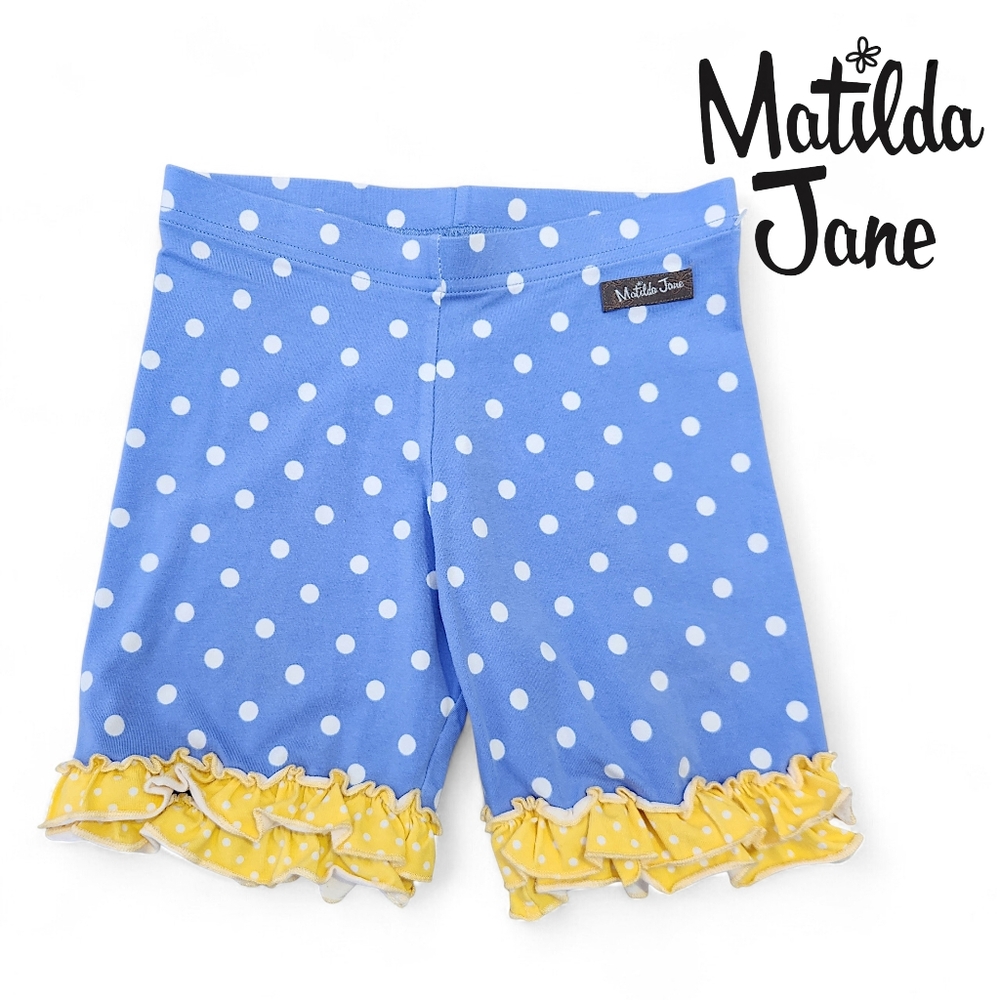 Matilda Jane Girls' Kids Blue Polka Dot Double Ruffle Stretchy Shorties Size 10